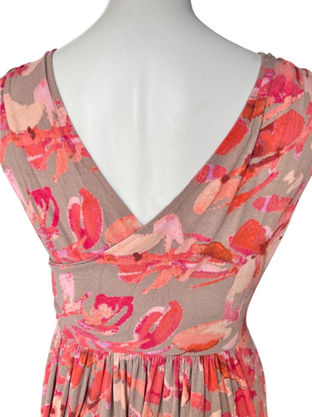 Ann Taylor Coral & Beige Abstract Print Sleeveless V-Neck Midi Dress Size M - Picture 6 of 10